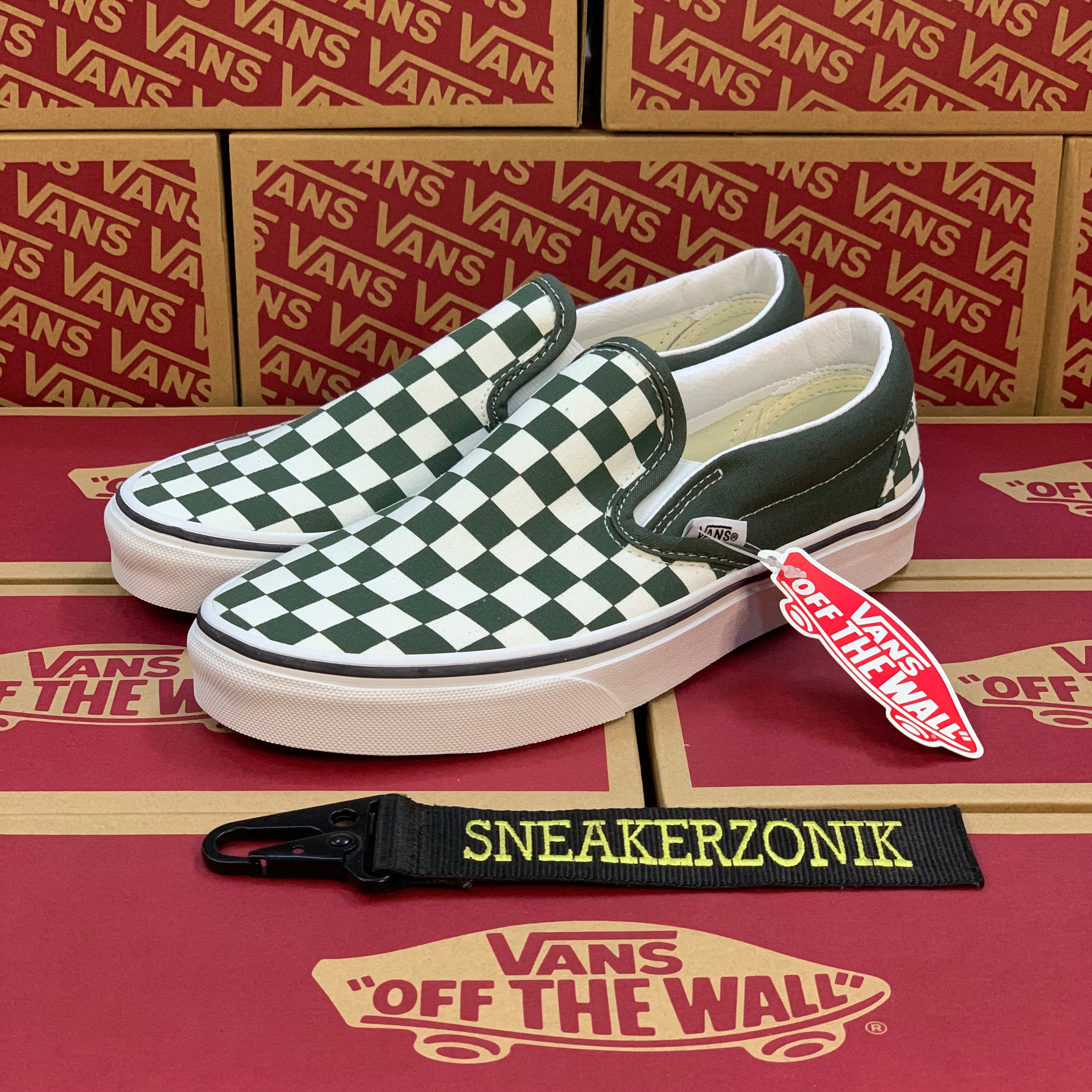 Dark green checkered vans deals