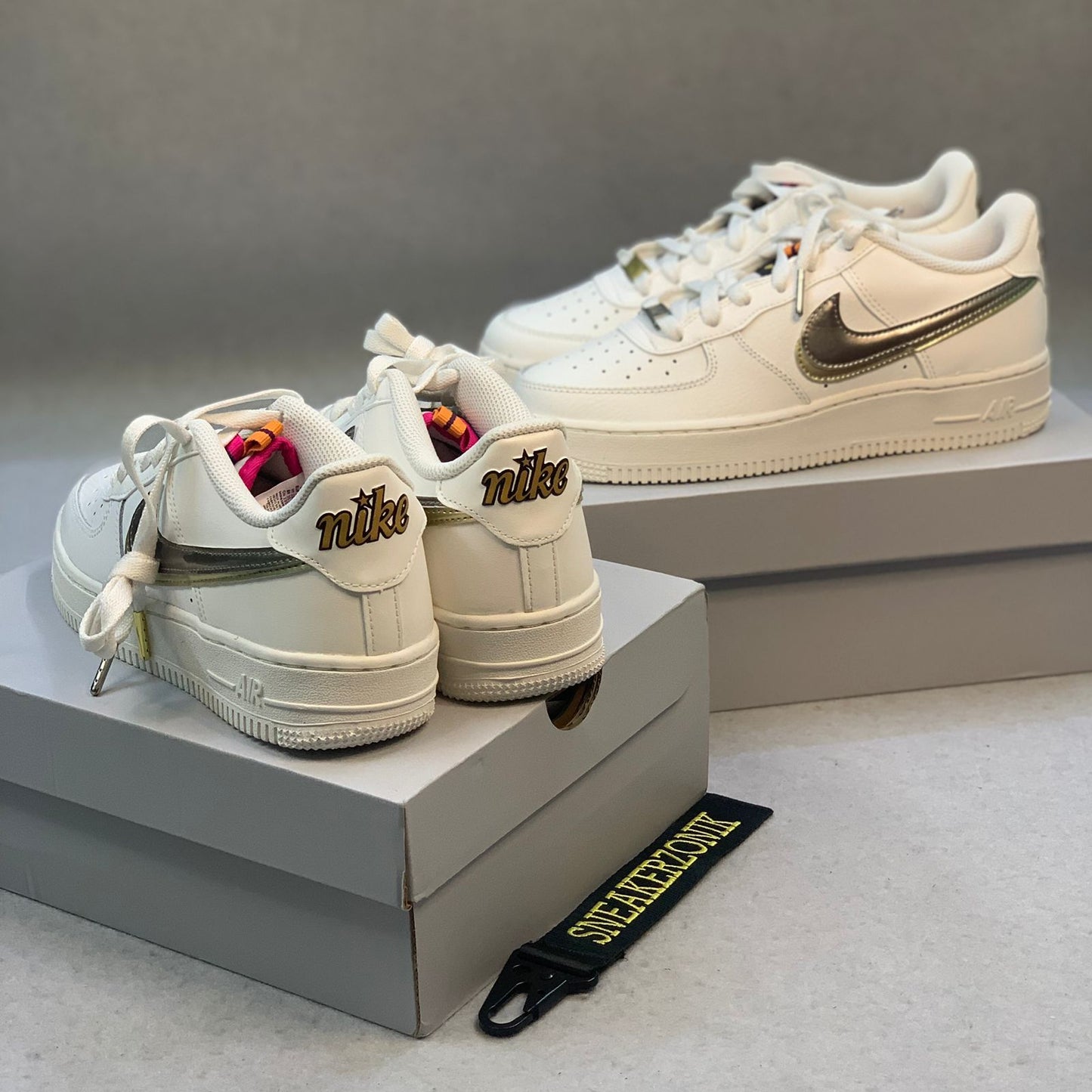Nike Air Force 1 Double Swoosh Silver Gold (GS) - sneakerzonik