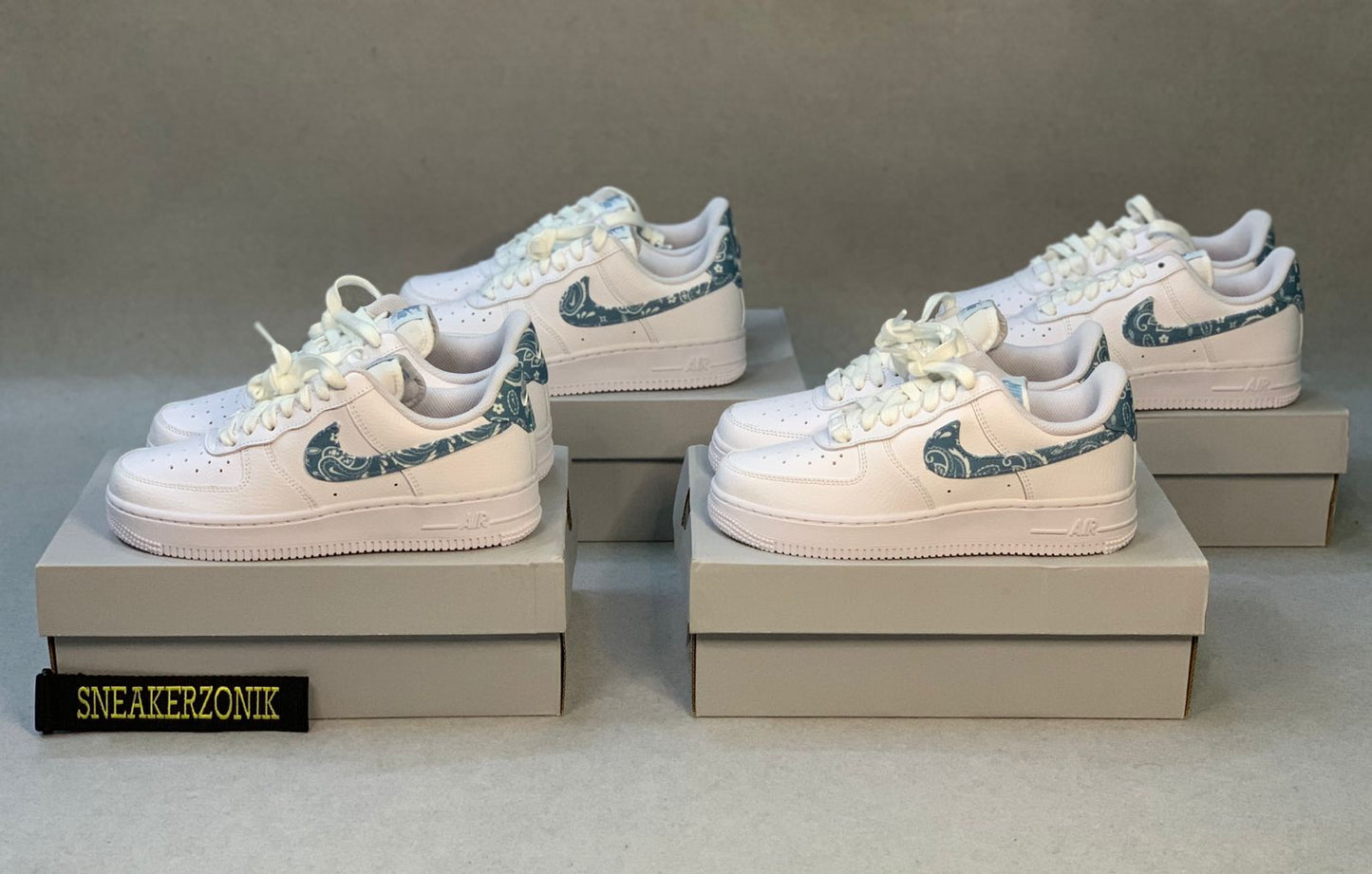 Nike Air Force 1 Essential White Worn Blue Paisley - sneakerzonik